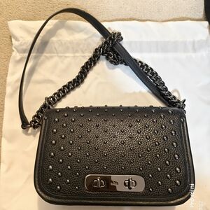 Black Studded Leather Shoulder Bag